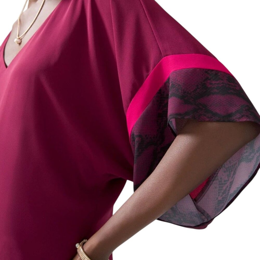 WHBM NWOT Kimono Sleeve Blouse Maroon Pinot Red Snakeskin Pattern Lining - Picture 4 of 9